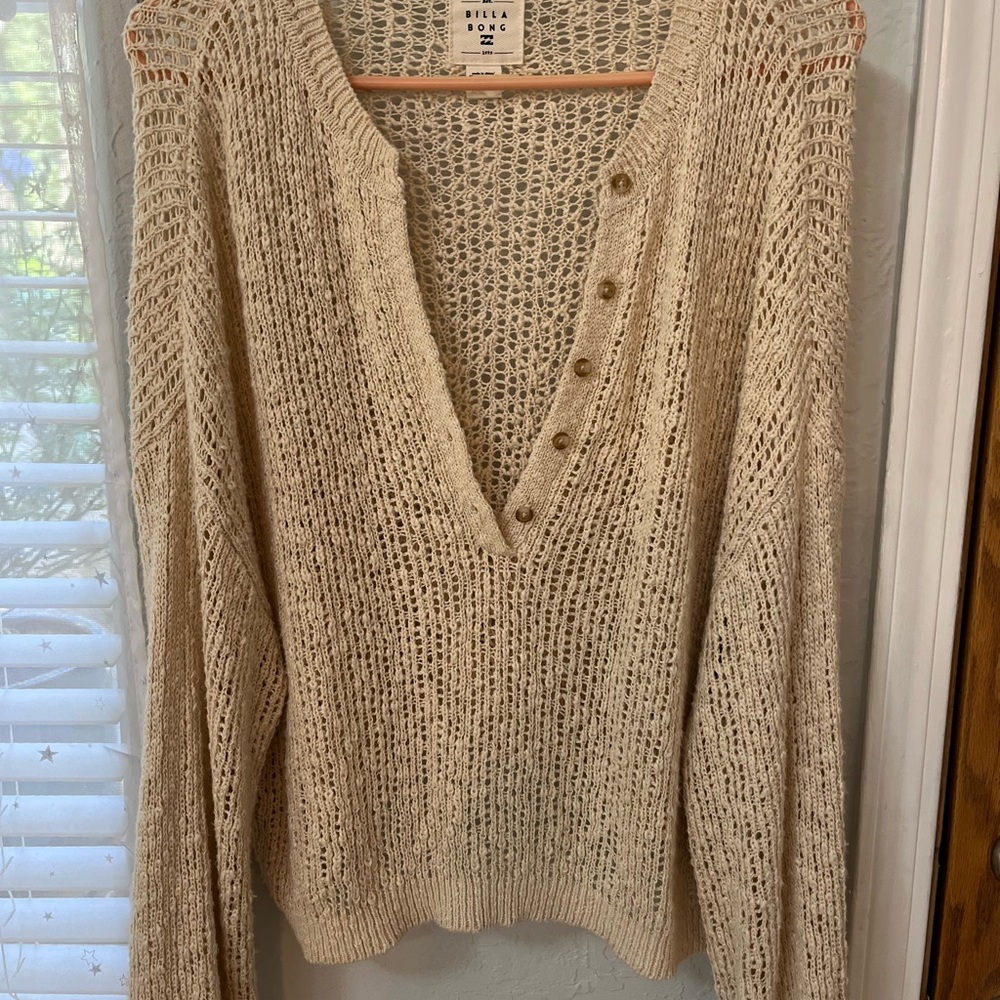 Billabong Cream button V-Neck Sweater open Knit